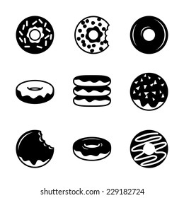 Set of nine vector donuts icons isolated