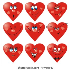 Set of nine vector heart smiles to Valentine`s day
