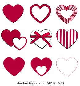 Set of nine vector hearts. 