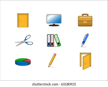 A set of nine vector icons with office subject.