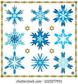Set of nine vector isolated snowflakes. EPS 10