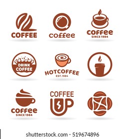 Set of nine vector labels, badges, emblems and logo templates  for coffee shop, cafe, restaurant. Coffee logo design elements (4)