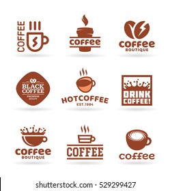 Set of nine vector labels, badges, emblems and logo templates for coffee shop, cafe, restaurant. Coffee logo design elements (5)