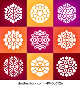Set of Nine Vector Mandala Ornaments Illustration. Abstract Geometric Background Design