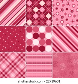 A set of nine vector patterns for Valentines day