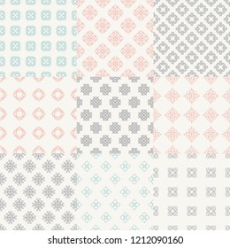 Set of nine vector seamless geometrical patterns. Vintage textures. Decorative background for cards, invitations, web design. Retro digital paper. 