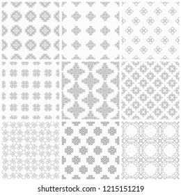 Set of nine vector seamless geometrical patterns. Vintage textures. Decorative background for cards, invitations, web design. Retro digital paper. 