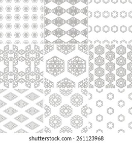 Set of nine vector seamless geometrical patterns. Vintage textures. Decorative background for cards, invitations, web design. Retro digital paper. 