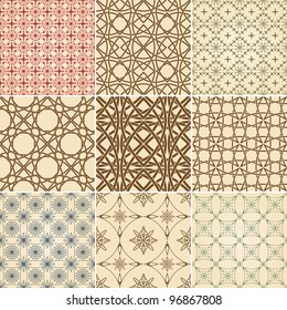 set of nine vector seamless patterns, can be used separately as textile, wrapping paper or any other decoration