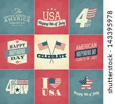 A set of nine vintage greeting cards for the American Independence Day.