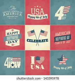 A set of nine vintage greeting cards for the American Independence Day.