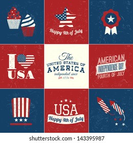 A set of nine vintage greeting cards for the American Independence Day.