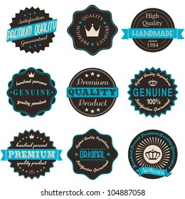 A set of nine vintage labels isolated on white.