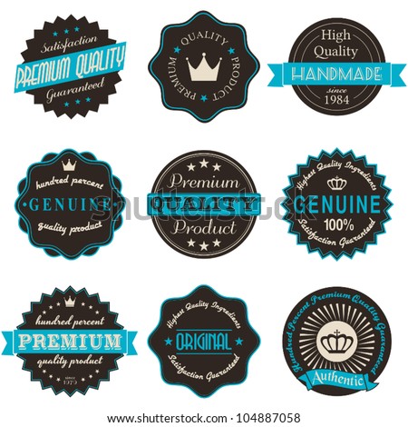 A set of nine vintage labels isolated on white.