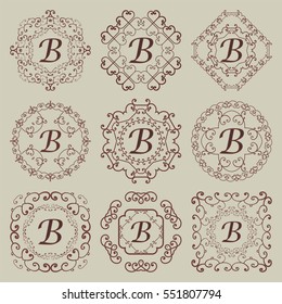 Set of nine vintage monograms. Vector illustration