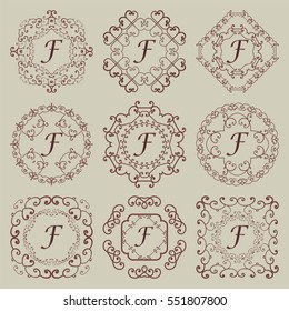 Set of nine vintage monograms. Vector illustration.
