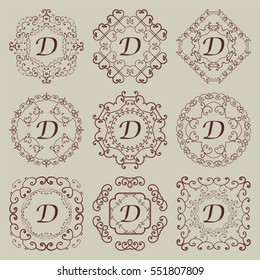 Set of nine vintage monograms. Vector illustration