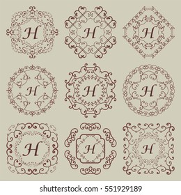 Set of nine vintage monograms. Vector illustration