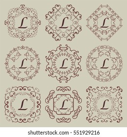 Set of nine vintage monograms. Vector illustration.