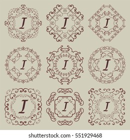 Set of nine vintage monograms. Vector illustration.