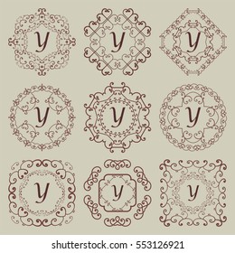 Set of nine vintage monograms. Vector illustration.