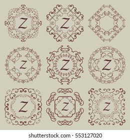 Set of nine vintage monograms. Vector illustration.