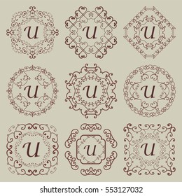 Set of nine vintage monograms. Vector illustration.