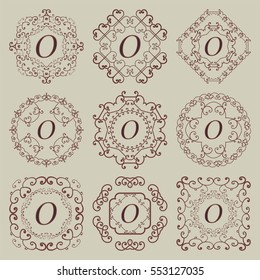 Set of nine vintage monograms. Vector illustration.