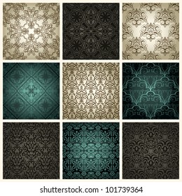 Set of nine  vintage seamless patterns