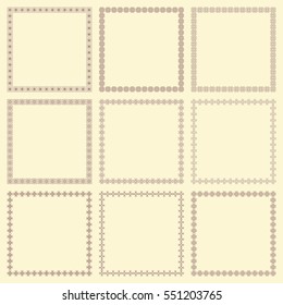 Set of nine vintage square frames. Vector image
