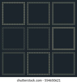 Set of nine vintage square frames. Vector image.