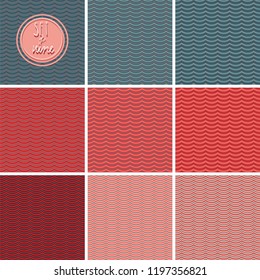 Set of nine warm abstract vector patterns with wave shapes, seamless repeat. Trendy graphic style. Great for textiles, wallpapers, christmas themed designs, scrapbooking, wrapping paper etc.