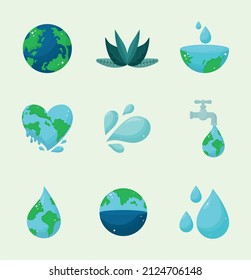 set of nine water day items