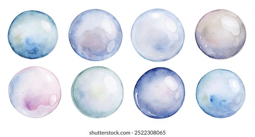 Ein Satz von neun Aquarell gemalt blau und rosa Edelsteine. Die Edelsteine sind alle in verschiedenen Größen und Farben