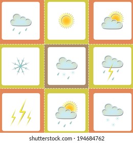 Set of nine weather icons with a shadows. Weather icons. Vector illustration
