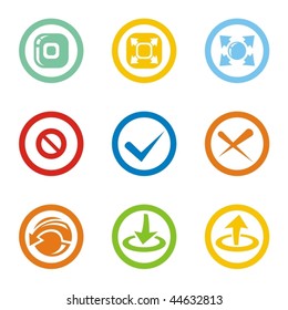 A set of nine web and button icons.