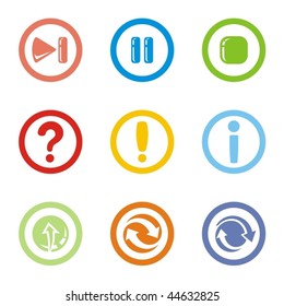 A set of nine web and button icons.