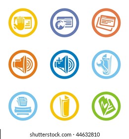 A set of nine web icons.