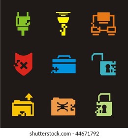 A set of nine web icons.