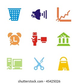 A set of nine web icons.