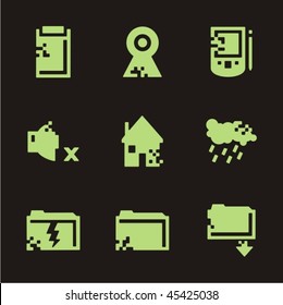 A set of nine web icons.