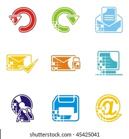 A set of nine web icons.