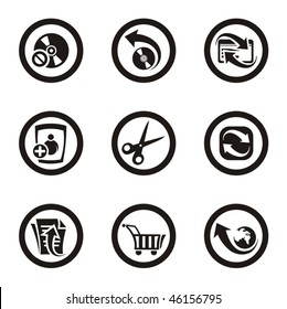 A set of nine web icons.