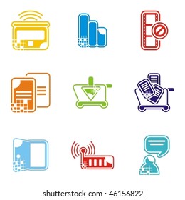 A set of nine web icons.