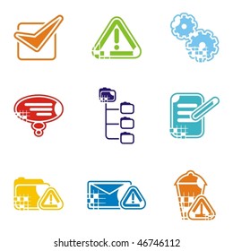 A set of nine web icons.