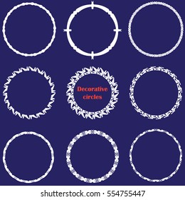 Set of nine white decorative circles 