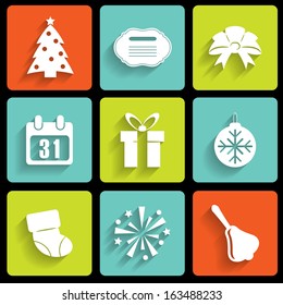 Set of nine white new year icons. eps10