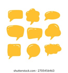 Conjunto de nueve Formas de burbujas de discurso dibujadas a mano amarillas Ilustración vectorial de globo de texto cómico de dibujo de garabatos