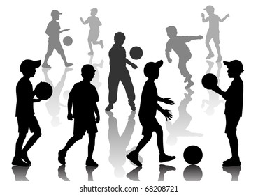 Set Of Nine Young Boys Playing  In Football