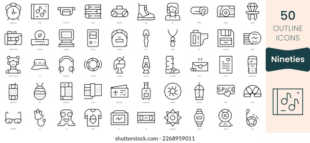 Set of nineties icons. Thin linear style icons Pack. Vector Illustration